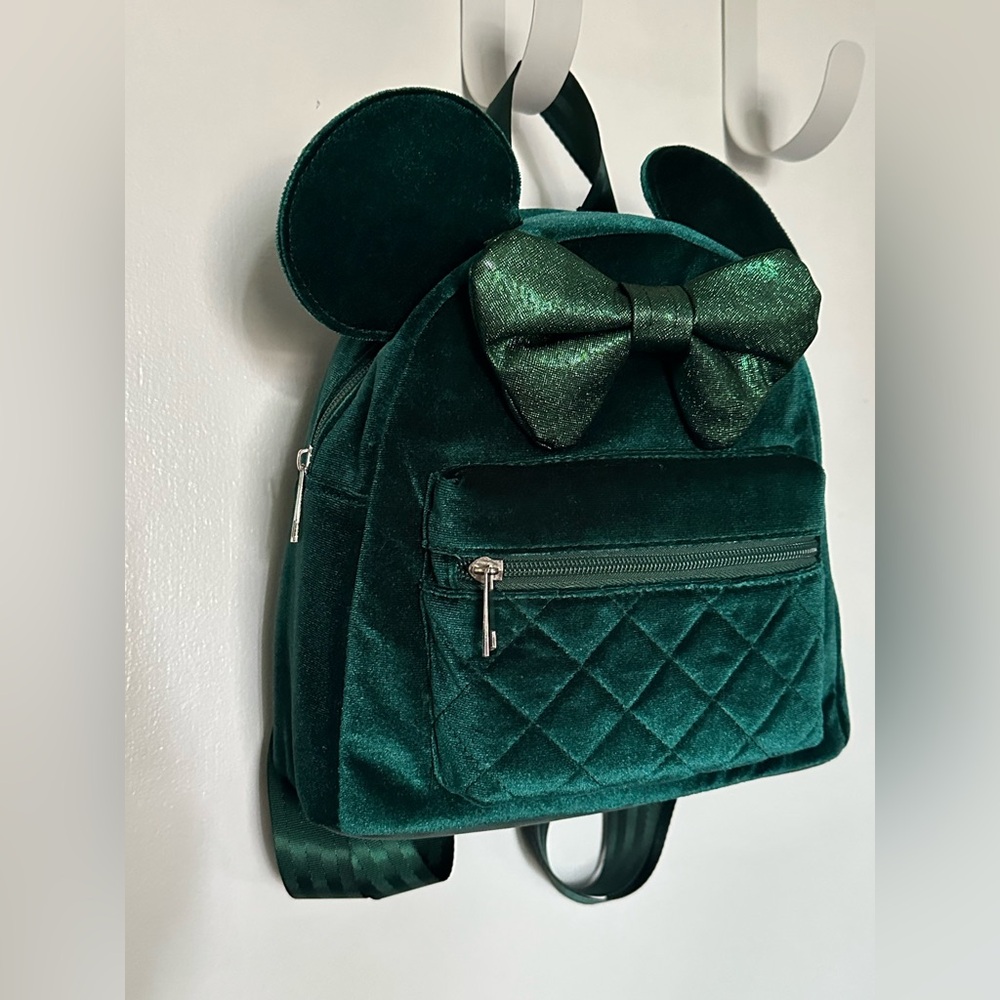 NWT Disney Minnie Mouse Mini Green Velvet Backpack with Bow